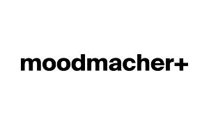 moodmacher+ Logo, schwarze Schrift auf weißem Untergrund