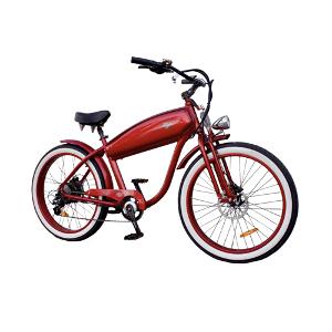 Ein rotes e-Bike im Retro Style, Bikelec Outlaw, 26“, 500Wh, Höhe 40cm für Körpergrößen: 145 - 165cm