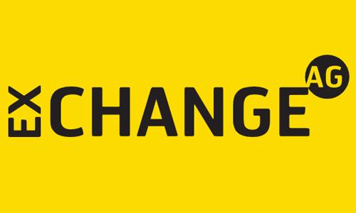 Exchange AG Logo, schwarze Schrift auf gelbem Untergrund