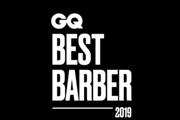 GQ BEST BARBER 2019 Logo, weiße Schrift auf schwarzem Untergrund