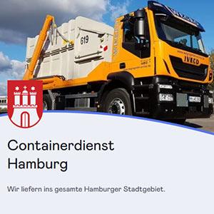 Laster von Wegro beladen mit Containern und Hamburger Wappen.