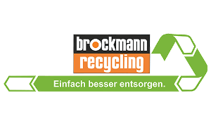 Brockmann Recycling Logo mit schwarzen, orangen und grünen Elementen.