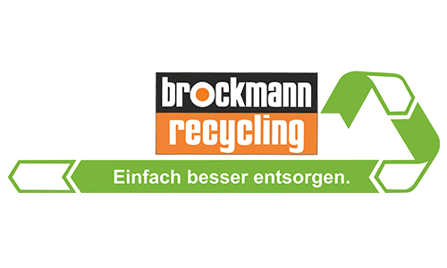 Brockmann Recycling Logo mit schwarzen, orangen und grünen Elementen.