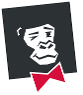 CHIQUE & SCHIER Logo, wein zwinkernder Gorilla mit einer roten Fliege