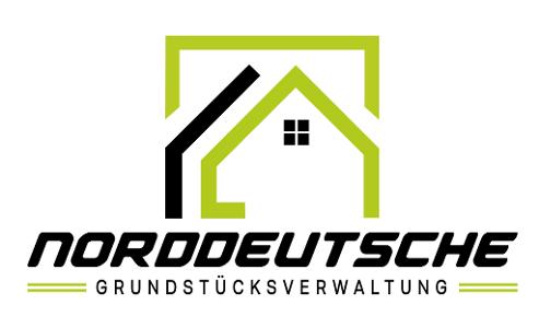 Norddeutsche Grundstücksverwaltung Logo, schwarze Schrift und grüne Streifen auf weißem Untergrund