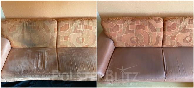 Ein Sofa mit gemusterter Rückenlehne, vorher-nachher Foto