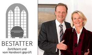 Bestatter-Logo in grau auf weiß und Bild vom Ehepaar Kuhlmann.