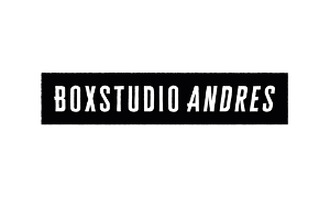 Boxstudio Andres Logo, weiße Schrift auf schwarzem Untergrund