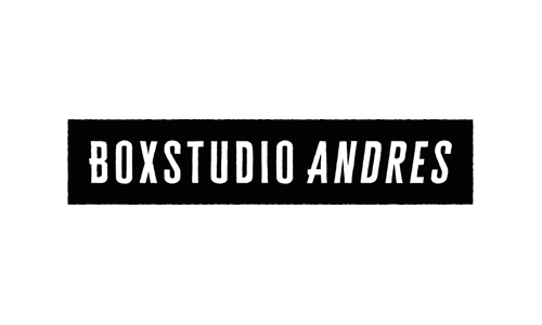Boxstudio Andres Logo, weiße Schrift auf schwarzem Untergrund