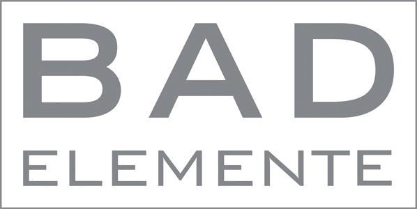 BAD ELEMENTE Logo, graue Schrift auf weißem Untergrund