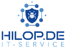 IT-Service hilop.de Logo, blaue Schrift auf weißem Untergrund