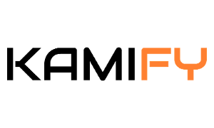 Kamify Logo, KAMI in schwarzer Schrift und FY in orangefarbener Schrift
