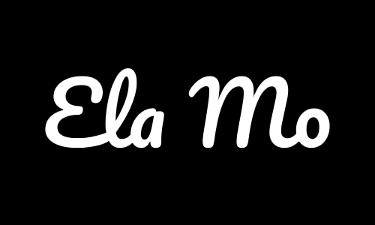 Ela Mo Logo, weiße Schrift auf schwarzem Untergrund