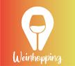 Weinhopping Logo, weiße Schrift auf einem orange-gelben Untergrund