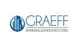 Graeff Immobilienbewertung Logo, graue und blaue Schrift auf weißem Untergrund, ein Kreis daneben mit einem Gebäude darin