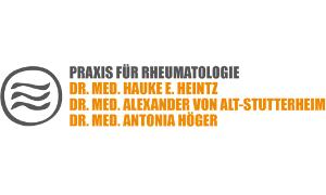 Logo der Praxisgemeinschaft für Rheumatologie und Kinder- Rheumatologie, schwarze und orangefarbene Schrift auf weißem Untergrund