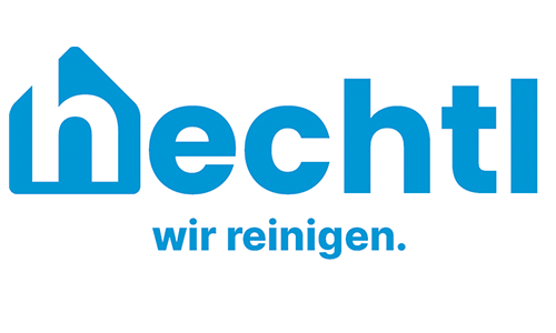 Logo von hechtl mit blauem Schriftzug auf weißem Grund.
