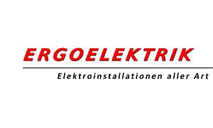 Ergoelektrik Logo, rote Schrift, darunter eine schwarze Linie und darunter schwarze Schrift