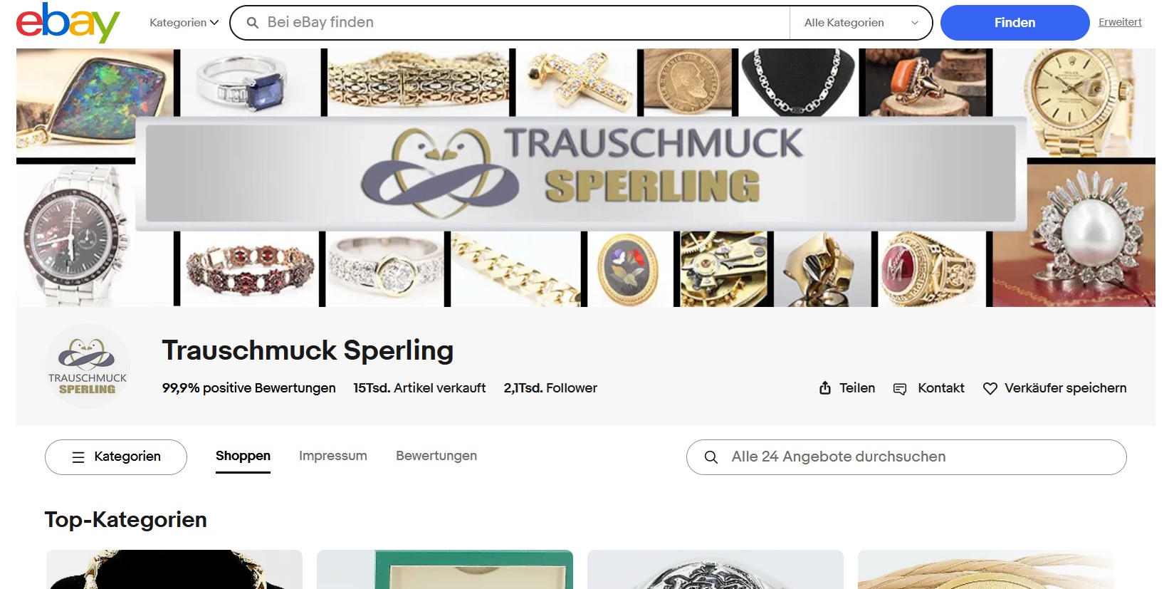 Ein Screenshot der ebay Seite von Trauschmuck Sperling