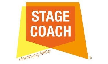 Stagecoach Hamburg-Mitte Logo, gelbe und orangefarbene Quadrate mit weißer Schrift STAGE COACH