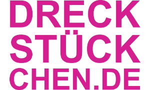 Dreckstückchen Logo, pinke Schrift in Versalien