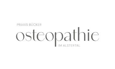Osteopathie im Alstertal Praxis Bücker Logo, graue Schrift auf weißem Untergrund
