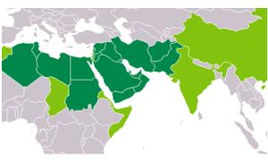 Weltkarte mit grün gefärbten Ländern