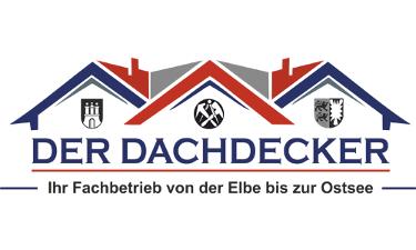 Der Dachdecker Logo, drei Hausdächer und darunter der Firmenname in blauer Schrift