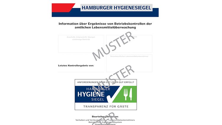Hamburger Hygienesiegel - Muster des Zertifikats