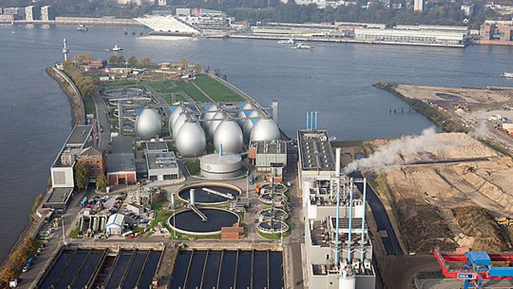 Luftbild vom Klärwerk Köhlbrandhöft, Quelle: Hamburg Wasser