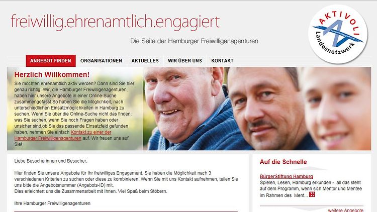  Screenshot der Seite www.freiwillig.hamburg