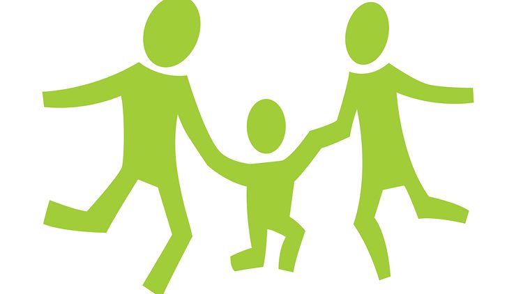  grün gezeichnete dreiköpfige Familie, stilisierte Darstellung
