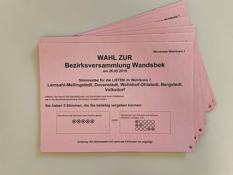  Stimmzettel für den Wahlkreis 7 in Wandsbek