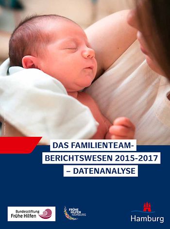Säugling im Arm der Mutter - Titelseite der Broschüre "Das Familienteam-Berichtswesen 2015-2017 -Datenanalyse"