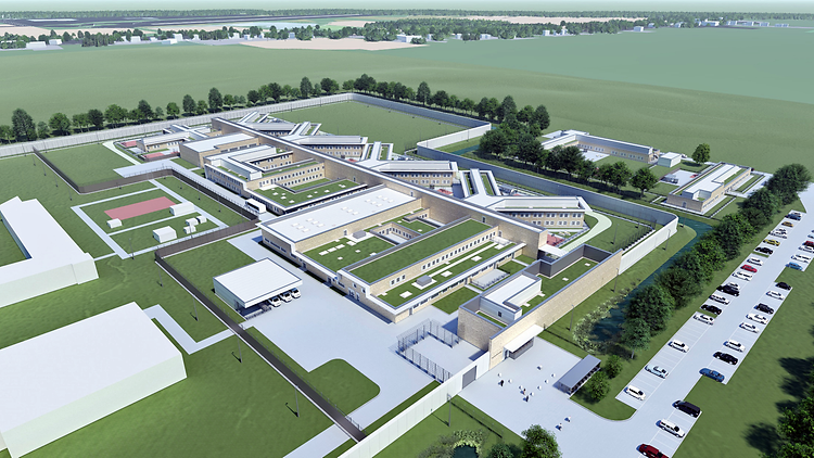  Eine 3D-Ansicht eines Gefängnisneubaus, welches sich noch in der Planung befindet