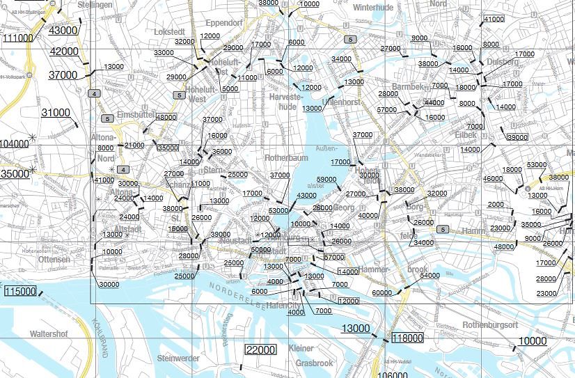 Ausschnitt aus der Karte Verkehrsbelastung von Hamburg