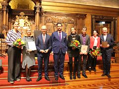  Justizsenator Dr. Till Steffen mit den Preisträgern des Stiftungspreises 2019.