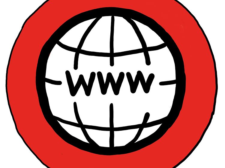  Ein schwarzer Kreis mit den Buchstaben WWW auf einem roten Kreis - Symbol für Internet-Adresse