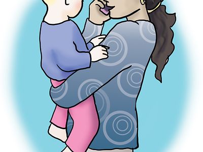  Eine Frau hält ein Kind in den Armen
