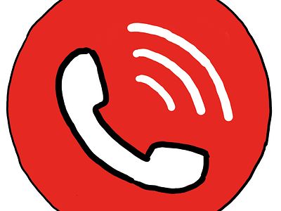  Ein weißer Telefonhörer auf einem roten Kreis - Symbol für telefonieren
