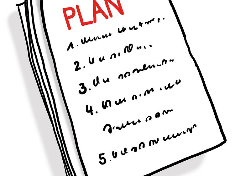  Ein Papierstapel mit der Überschrift "Plan"