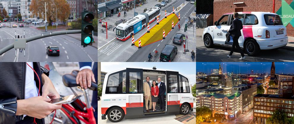 Collage aus 6 Bildern zum Thema Verkehr