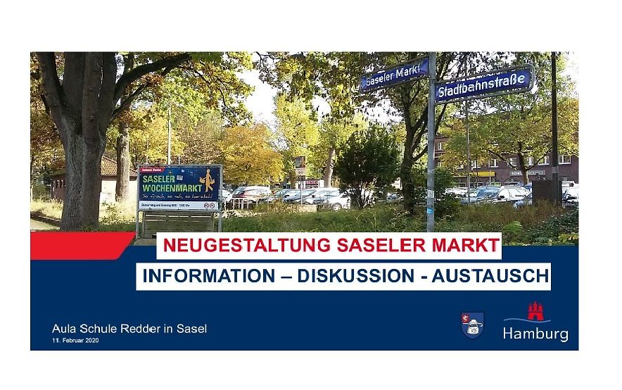 Neugestaltung Saseler Markt - Titelbild zur Präsentation am 11. Februar 2020 mit einem Foto des Saseler Marktplatzes