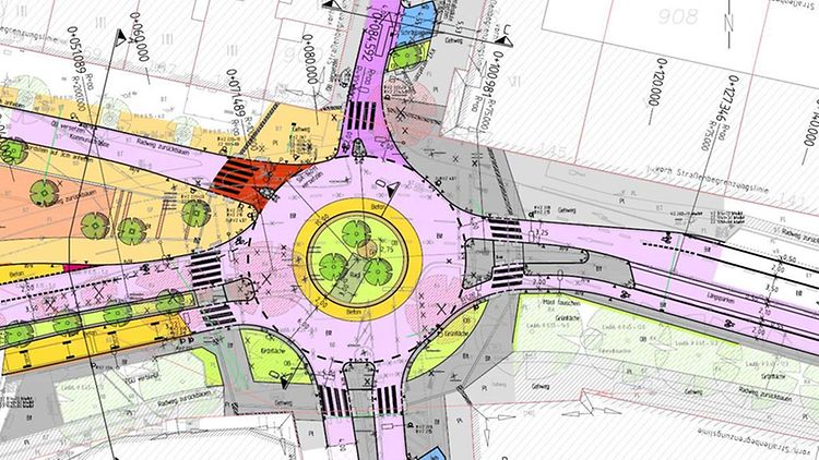  Kartendarstellung über die Baumaßnahme zum Umbau einer Kreuzung zum Kreisverkehr im Bezirk Altona.