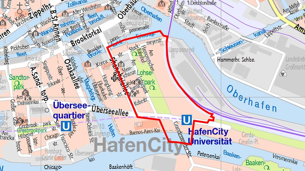 Lage des Bebauungsplangebiets HafenCity 10
