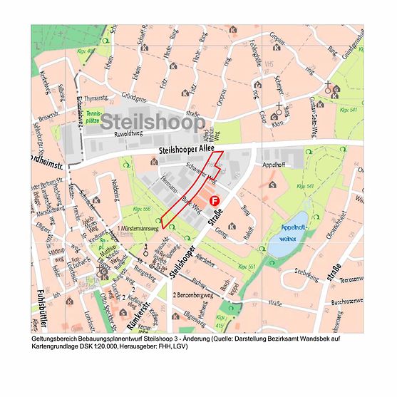 Lage des Bebauungsplangebiets Steilshoop 3 - Änderung - Kartendarstellung