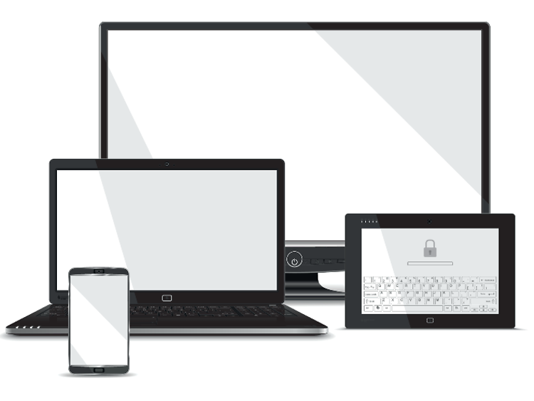  Grafik verschiedene Bildschirmformate, Desktop Notebook Tablett und Smartphone