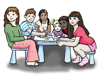  Kinder an einem Tisch