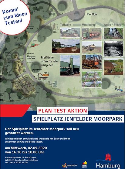 Plakat zur Veranstaltun: Plan-Test-Aktion zum Spielplatz im Jenfelder Moorpark 