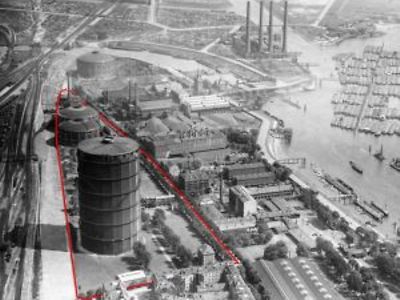  Luftbild des GaswerksTiefstack 1932